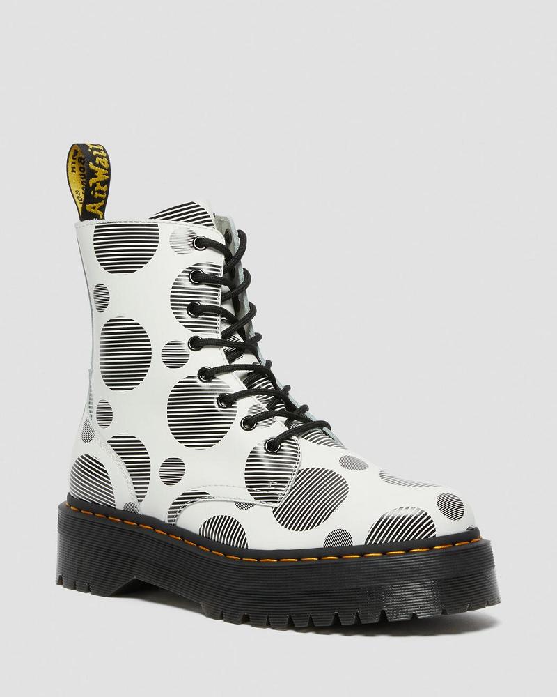 Men\'s Dr Martens Jadon Polka Dot Smooth Leather Platform Boots White | AU 558QMA